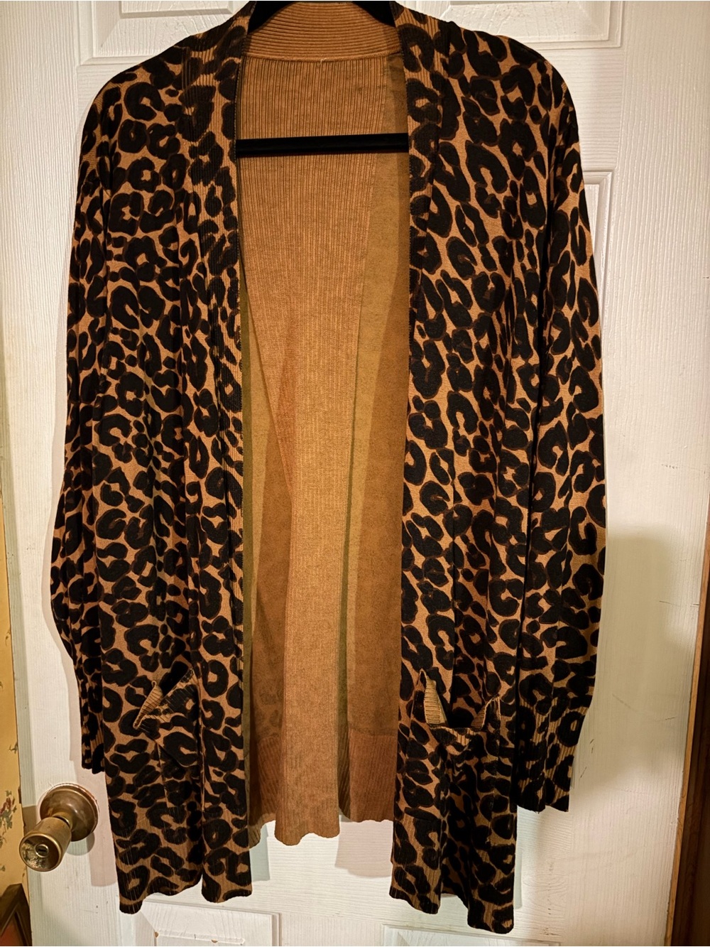 Leopard Print Open Cardigan Sweater - Brown/Black